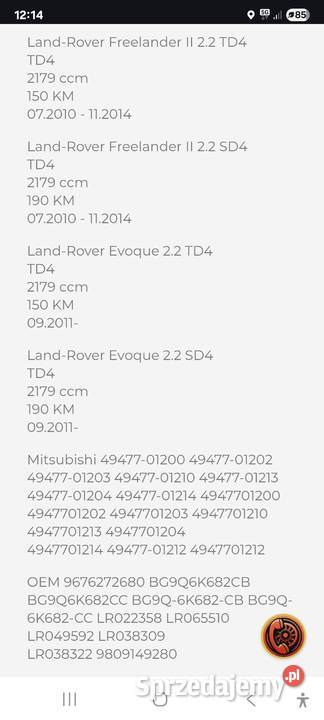 Turbo land rover freelander evoque 22 150 190 Części samochodowe mazowieckie Rumianka