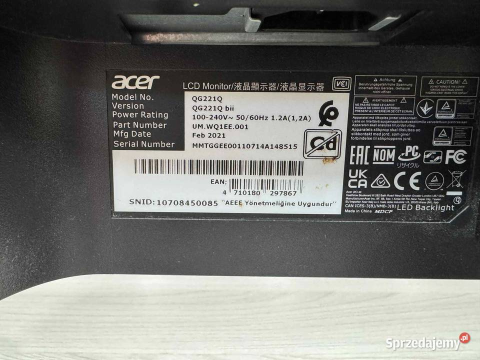 Monitor LED Acer Nitro QG221Q Elbląg sprzedam