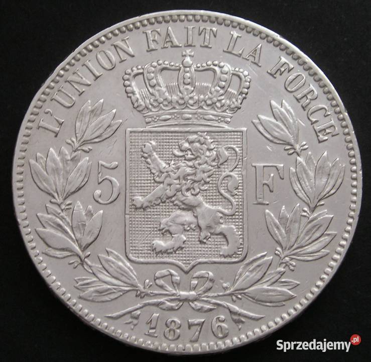 Belgia 5 franków 1876 Leopold II srebro Łódź