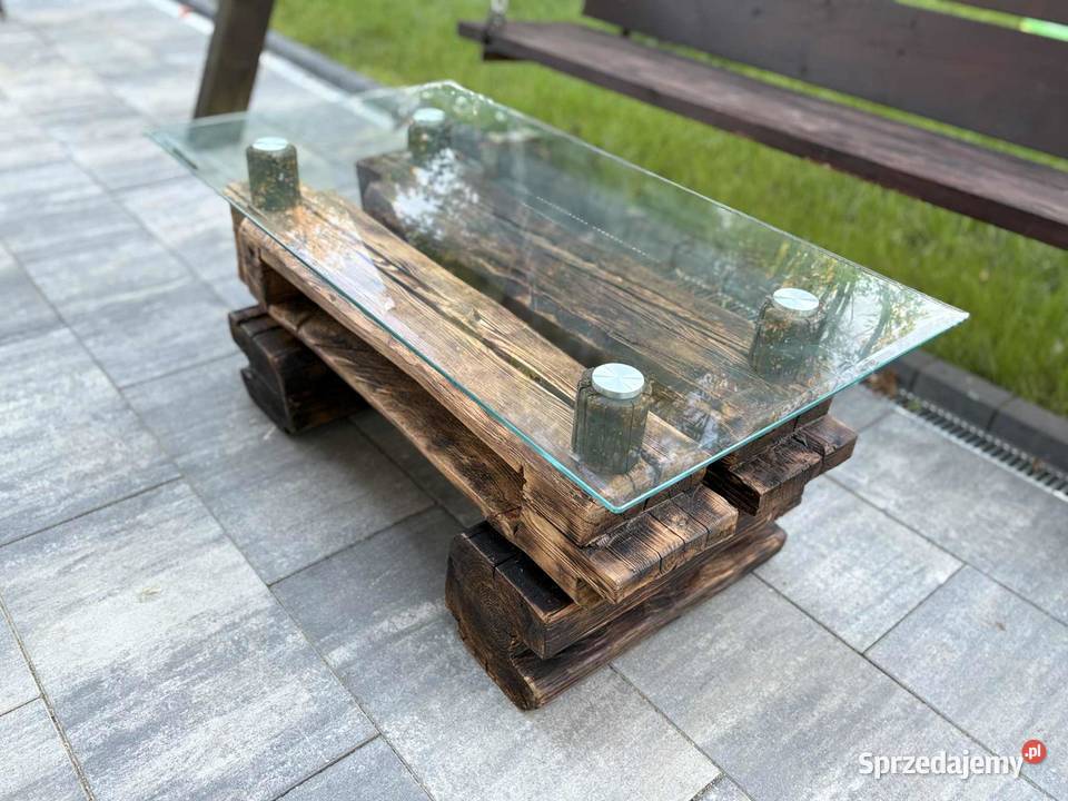 Ława stolik z starych belek szklana Jedlicze