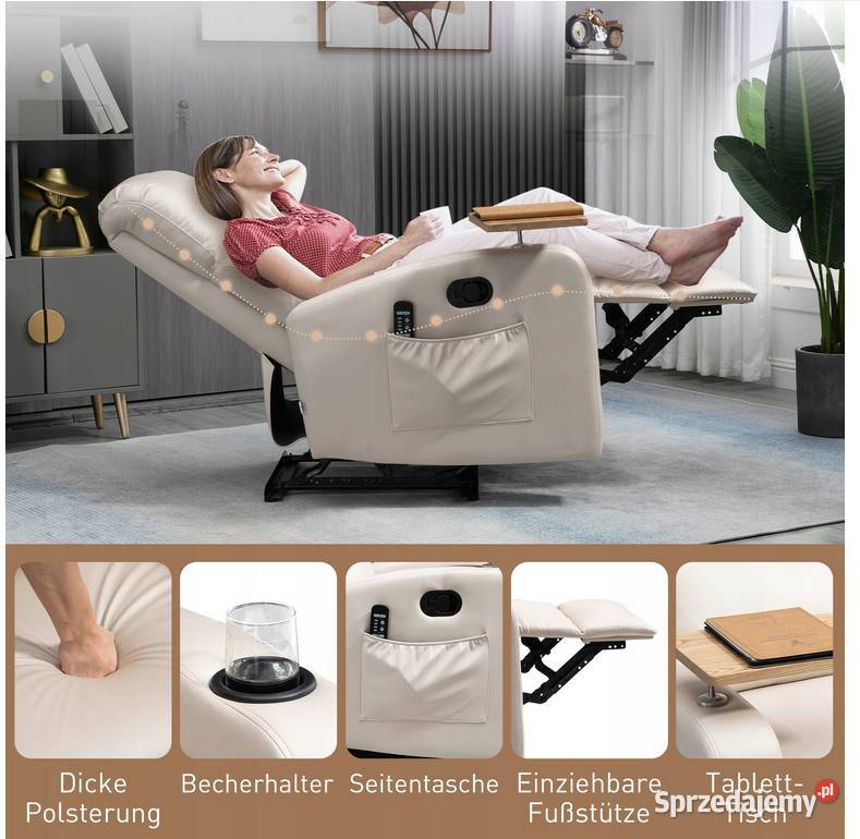 Fotel relaksacyjny z masażem i pilotem wygodny Fotele Lublin