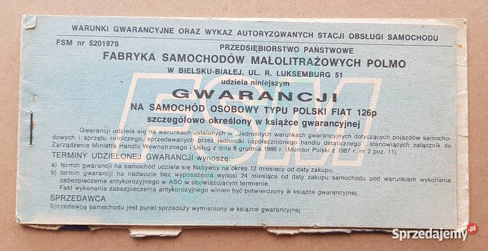 Instrukcja obsługi książka gwarancyjna do Fiat Kraków