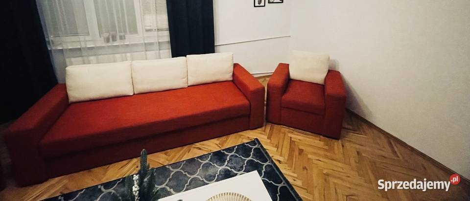 Sofa rozkładana z funkcją spania dwa fotele tkanina Sanok