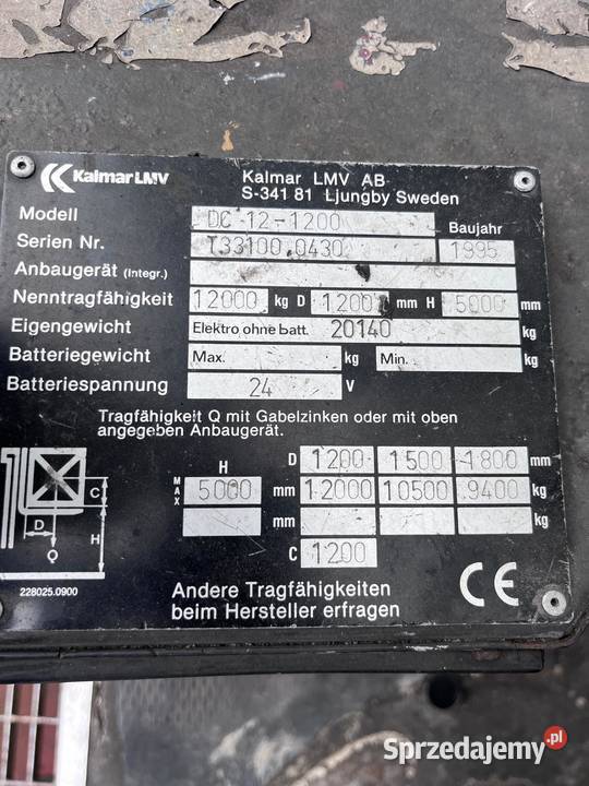 Wózek widłowy Widlak KALMAR LMV DC 121200 udźwig Złoczew