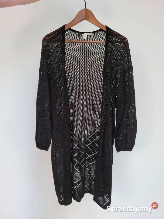 Czarny długi ażurowy kardigan Rozpinane  Liszki sprzedam