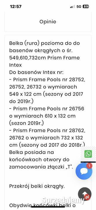 Belka rura pozioma INTEX 24 podkarpackie