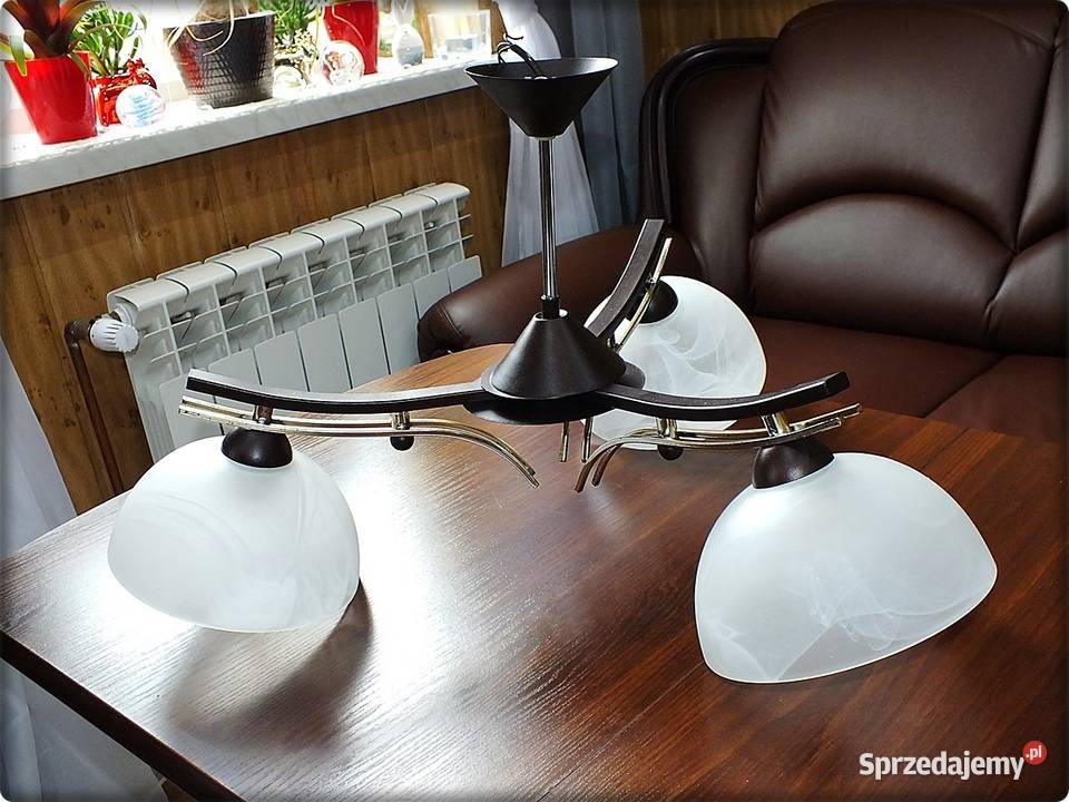 Lampa sufitowa 3ramienna ciemne drewno Salon
