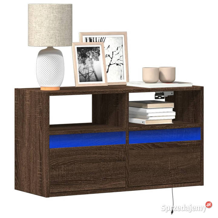 Ścienna szafka TV z LED brązowy dąb 80x31x45