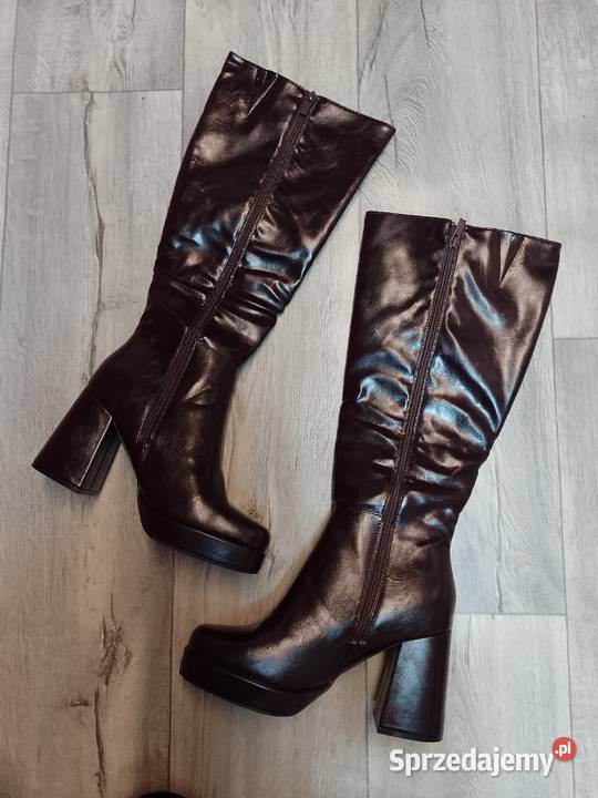 40 Brązowe kozaki wieczorowe na platformie NOWE Kraków