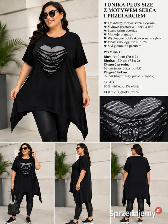 Tunika damska PLUS SIZE serca i przetarciem Pątnów