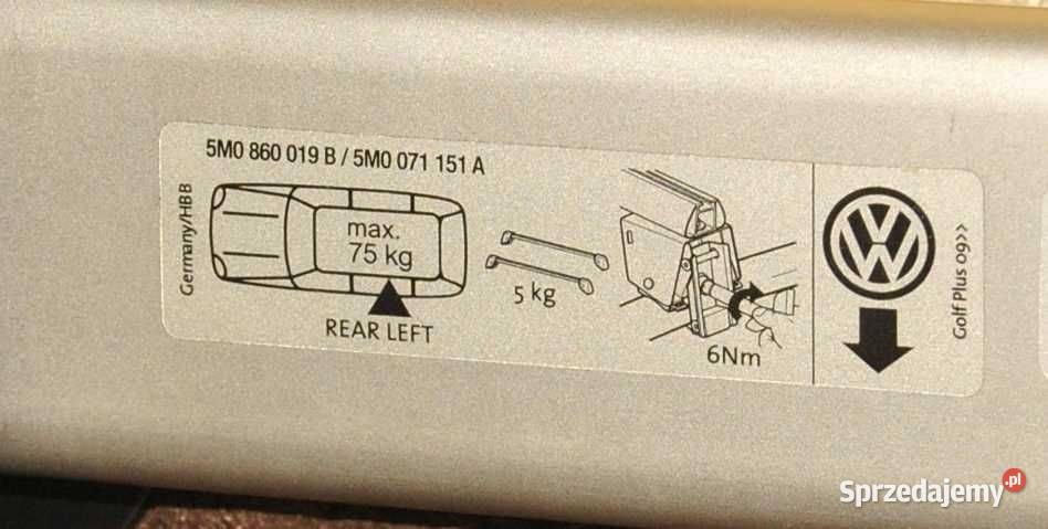 Belki na dach VW Golf Plus relingi zintegrowane Legnica