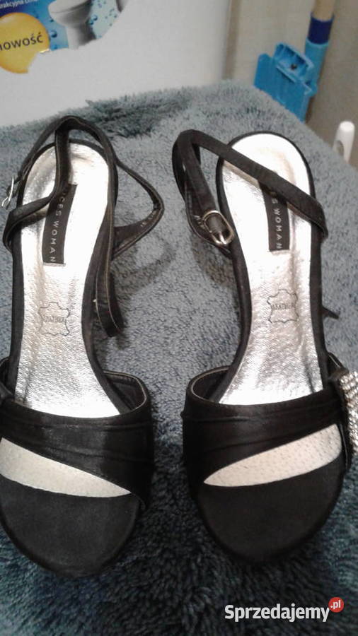 Piękne CzarnoSrebrne Damskie Szpilki rozmiar 37 skóra Balerinki