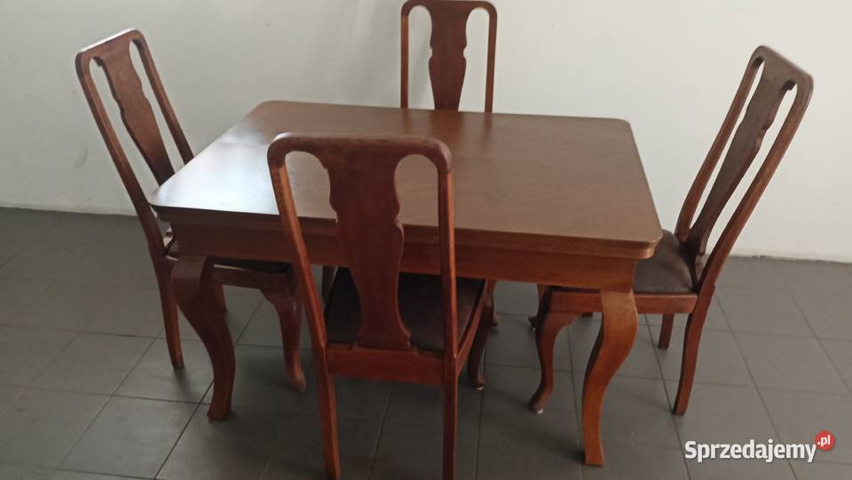 Stół rozkładany z 4 krzesłami dębowe antyk Radzionków