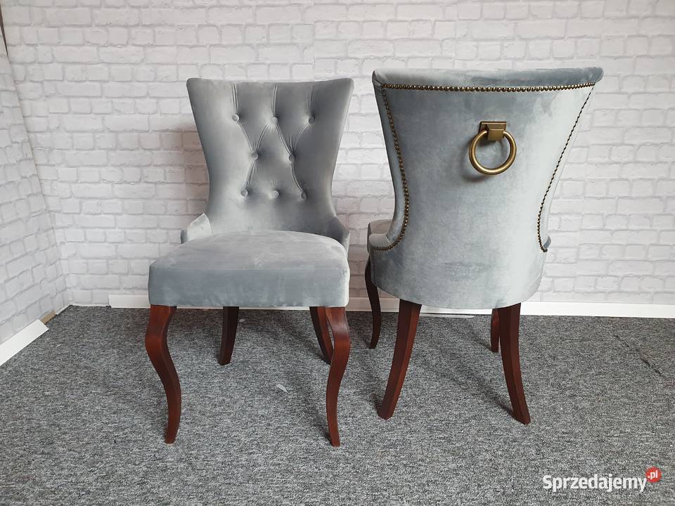 Krzesło eleganckie tapicerowane z kołatką i pinezkami pikowa