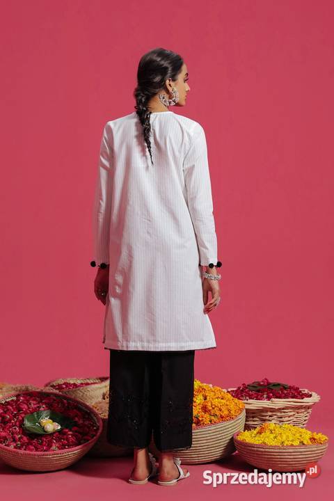 Nowa tunika indyjska S 36 biała bawełna w paski Szczecin