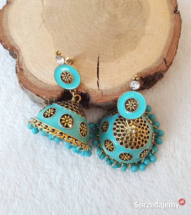 Kolczyki duże boho indyjskie jhumka turkusowe Szczecin