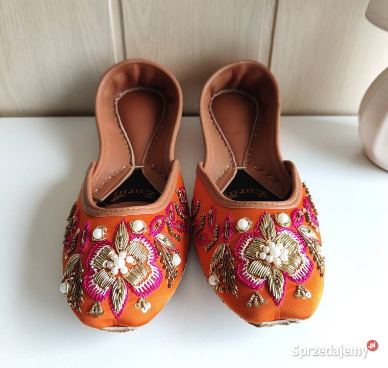 Nowe buty balerinki 39 38 pomarańczowe zdobione Szczecin