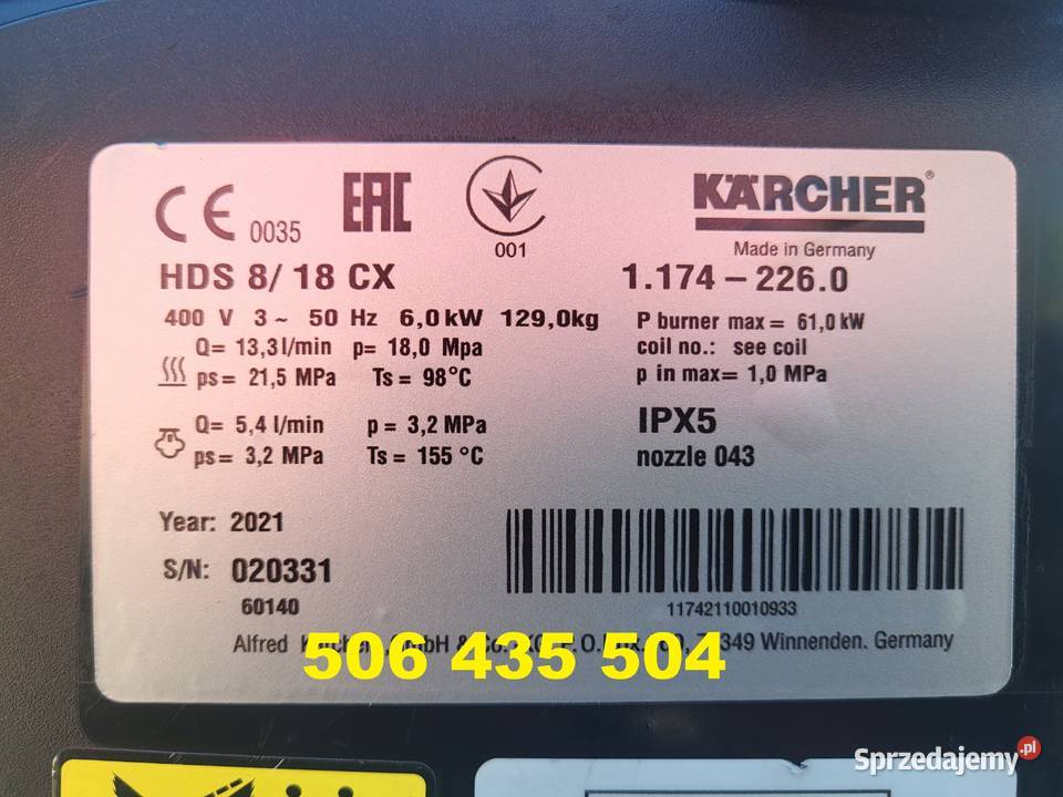 Myjka Ciśnieniowa Karcher HDS 818 4CX 2021 180 Radom