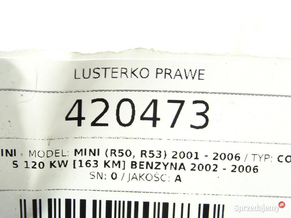 LUSTERKO PRAWE MINI R50 R53 Hatchback 0106
