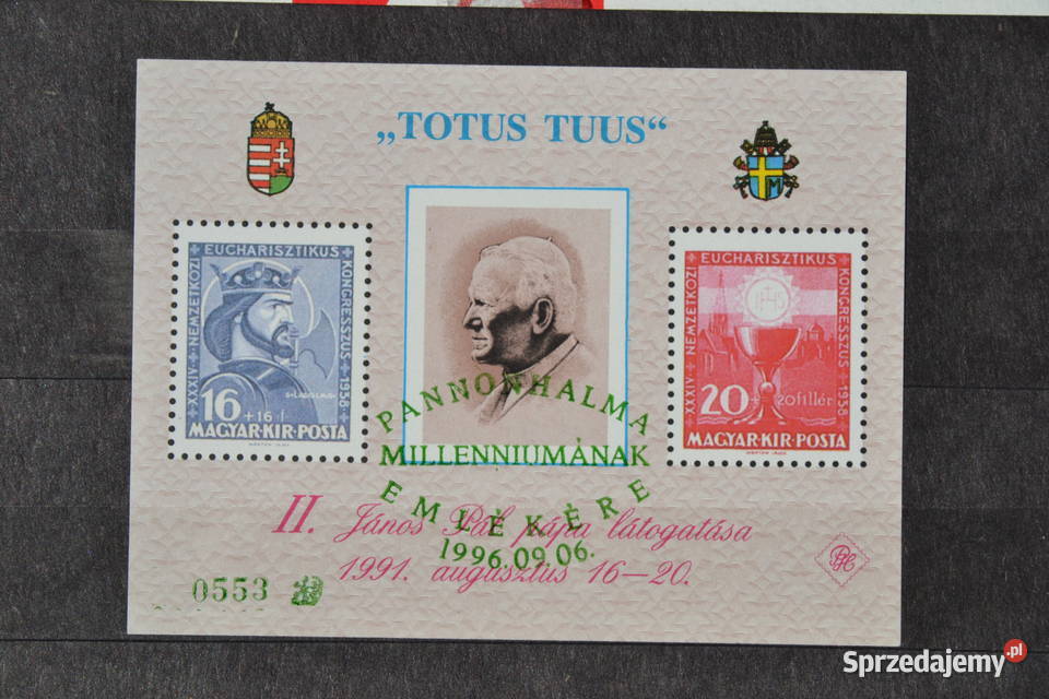 Znaczki Papież Jan Paweł II Węgry Blok Sobótka
