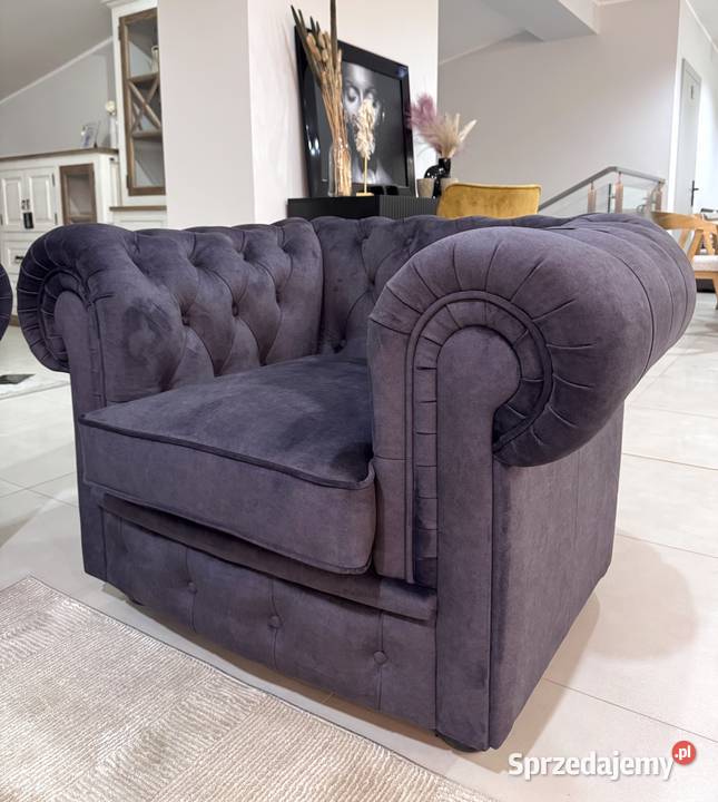 Chesterfield pikowany zestaw wypoczynkowy
