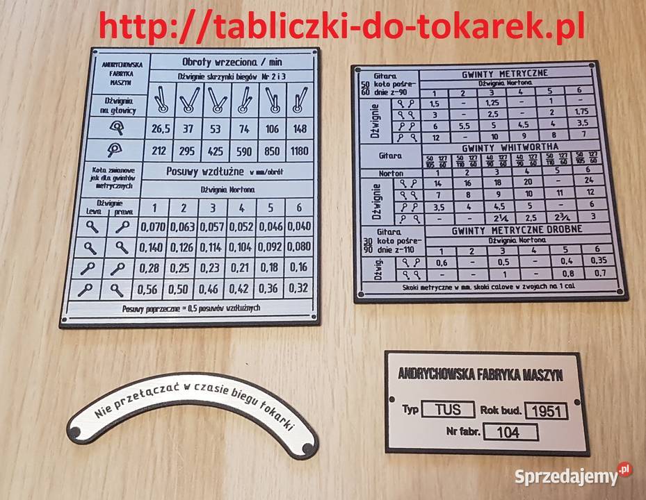 Tokarka TUS175 Tabliczka Tabliczki Tabela Zelów sprzedam