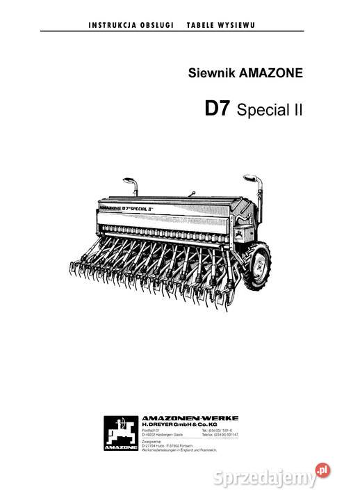 Amazone D4 D5 D7 D8 DL E tabele wysiewu Szamotuły