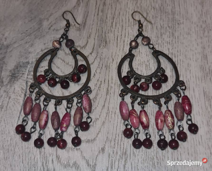 Kolczyki damskie wiszące koraliki róż Łódź