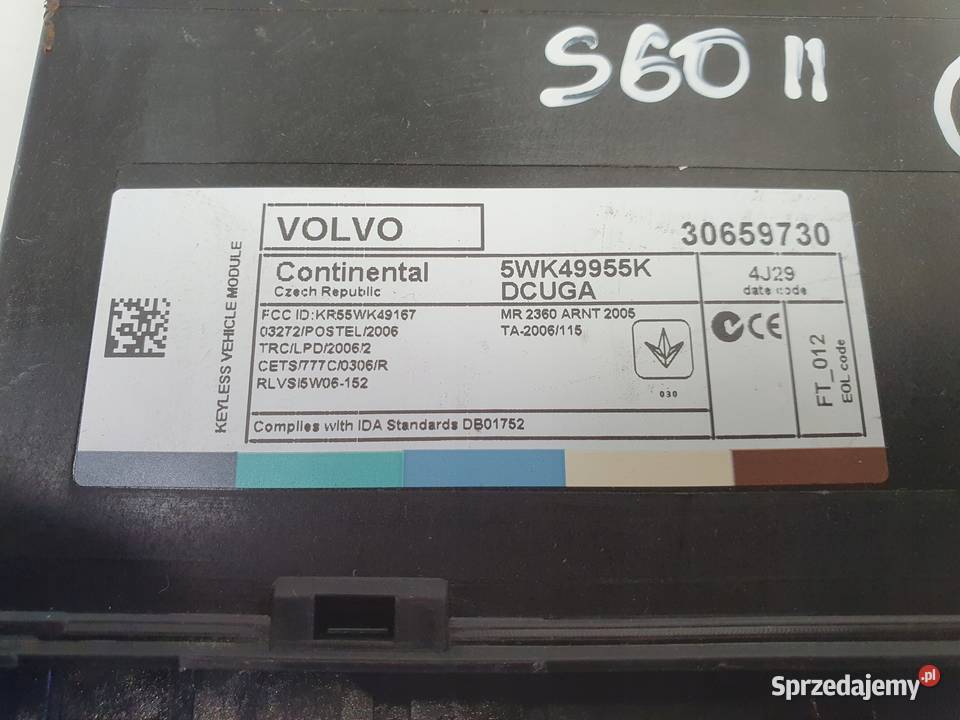 Volvo VOLVO V60 I S60 II XC60 I MODUŁ KEYLESS Układ elektryczny, zapłon sprzedam
