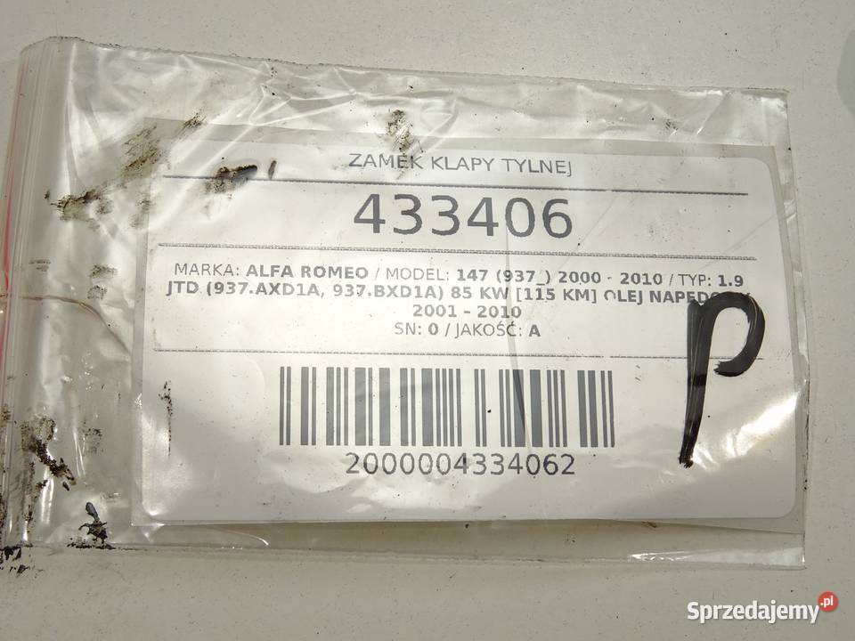 ZAMEK KLAPY TYLNEJ ALFA 147 Hatchback 0010 podkarpackie