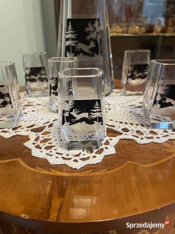 Karafka z kieliszkami z kryształu Rękodzieło sprzedam