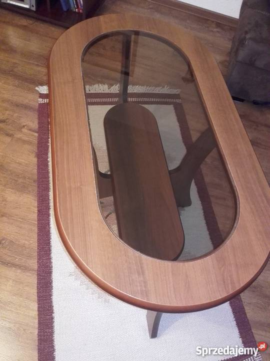 STOLIK KAWOWY ŁĄWA Z SZYBĄ ORZECH 58cm