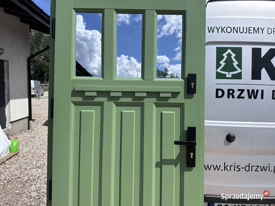 Drzwi drewniane RĘKI zewnętrzne zielone Tarnowskie Góry