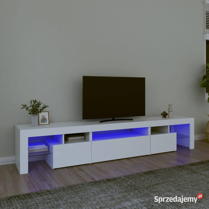 Szafka pod TV z oświetleniem LED biała RTV Warszawa