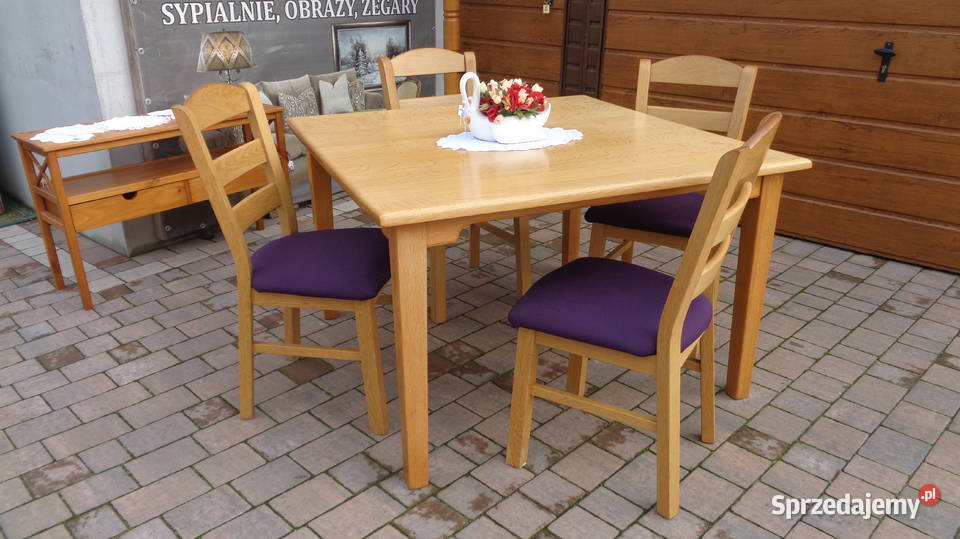 stół dębowy i 4 dębowe krzesła
