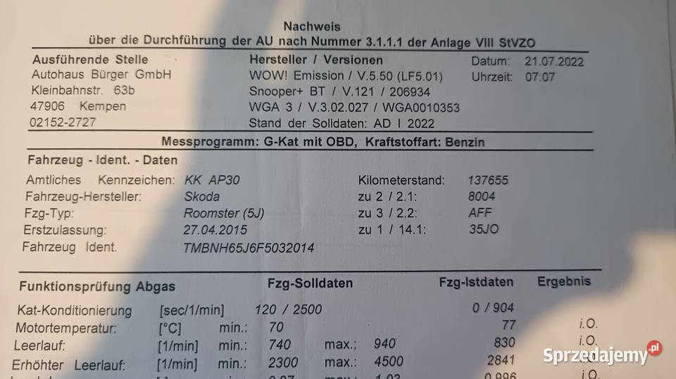 Skoda Roomster 12 69 2015r 161 sprowadzony z mazowieckie sprzedam