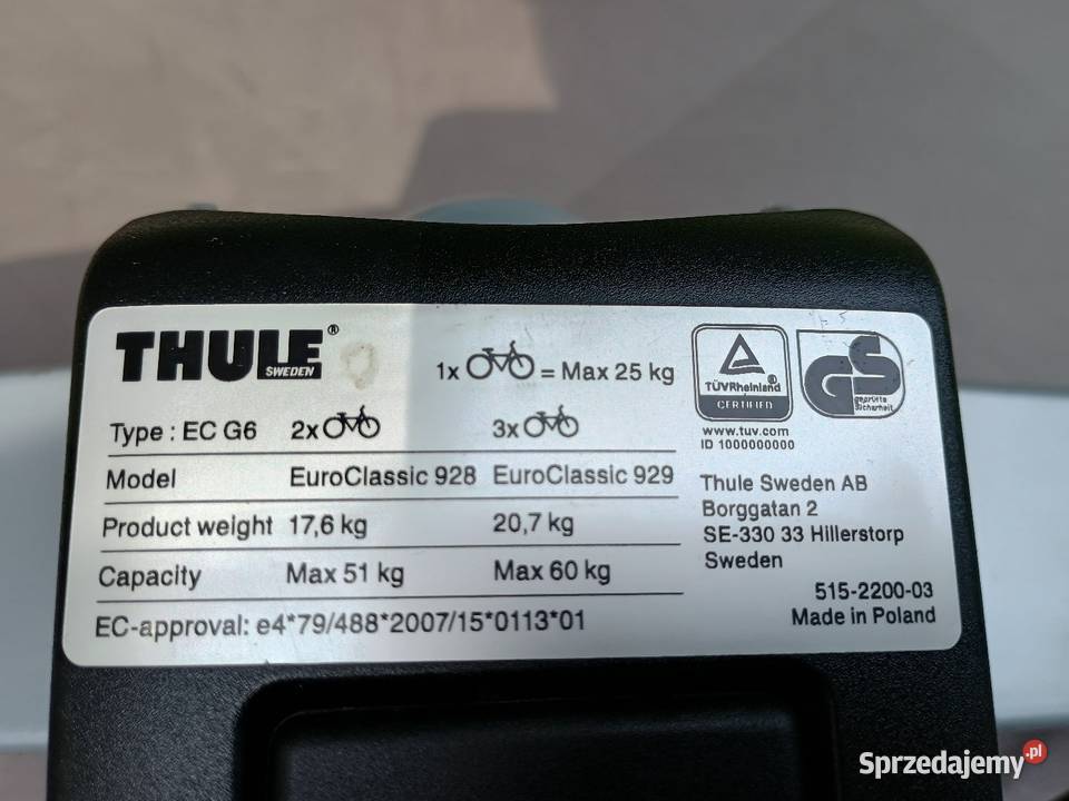 Bagażnik rowerowy na hak Thule EC G6 929 31 śląskie Gliwice