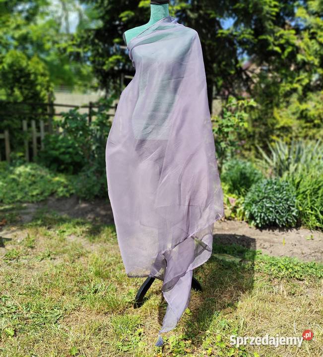 Duża ozdobna chusta szal stole szara organza Szczecin