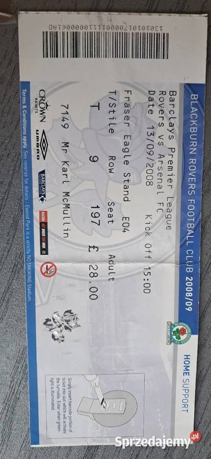 Bilet Rovers Arsenal 2008 sprzedam
