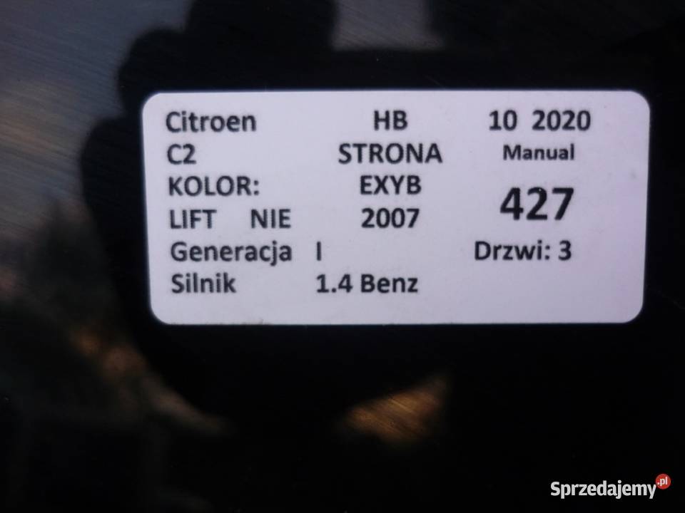 CITROEN C2 I HB EXYB KLAPA TYŁ DÓŁ Zbierkowo