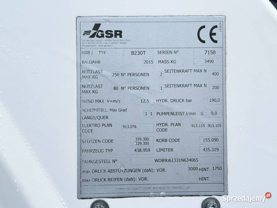 Mercedes Sprinter Podnośnik Koszowy 23m GSR