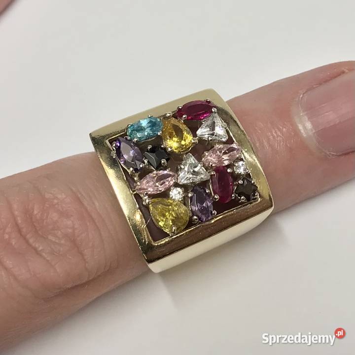 Pierścionek z żółtego ZŁOTA 585 cudne KAMIENIE Warszawa