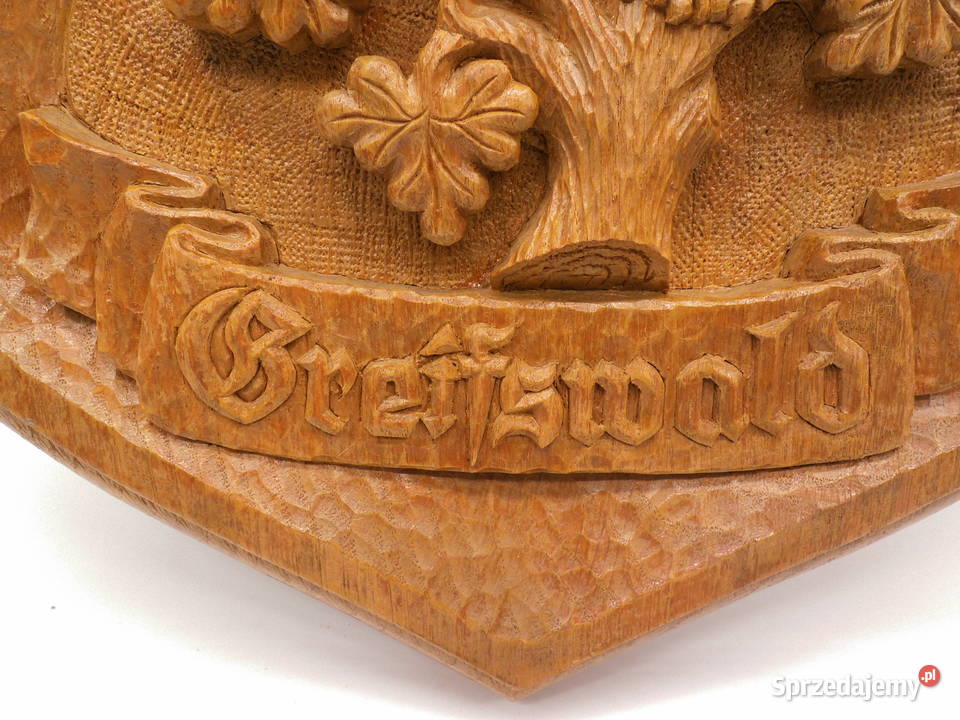Stara Rzeźba Drewniana Herb GREIFSWALD Gryf Porcelana i szkło
