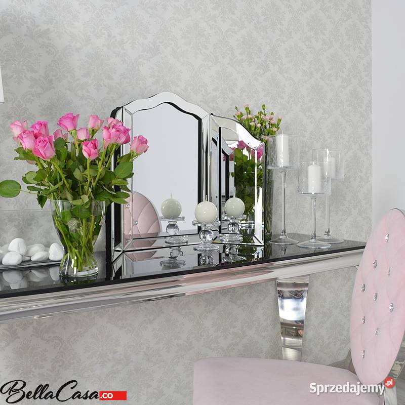 Srebrne lustro glamour stojące na toaletkę M0508