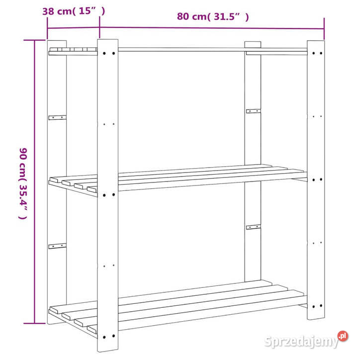 Regał z 3 półkami szary 80x38x90 lite drewno