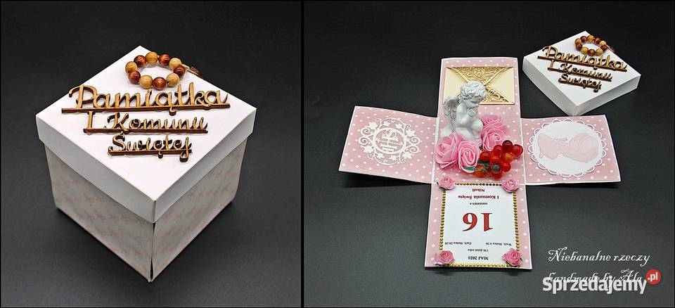 Exploding box pudełko życzenia kartka I komunia Kutno