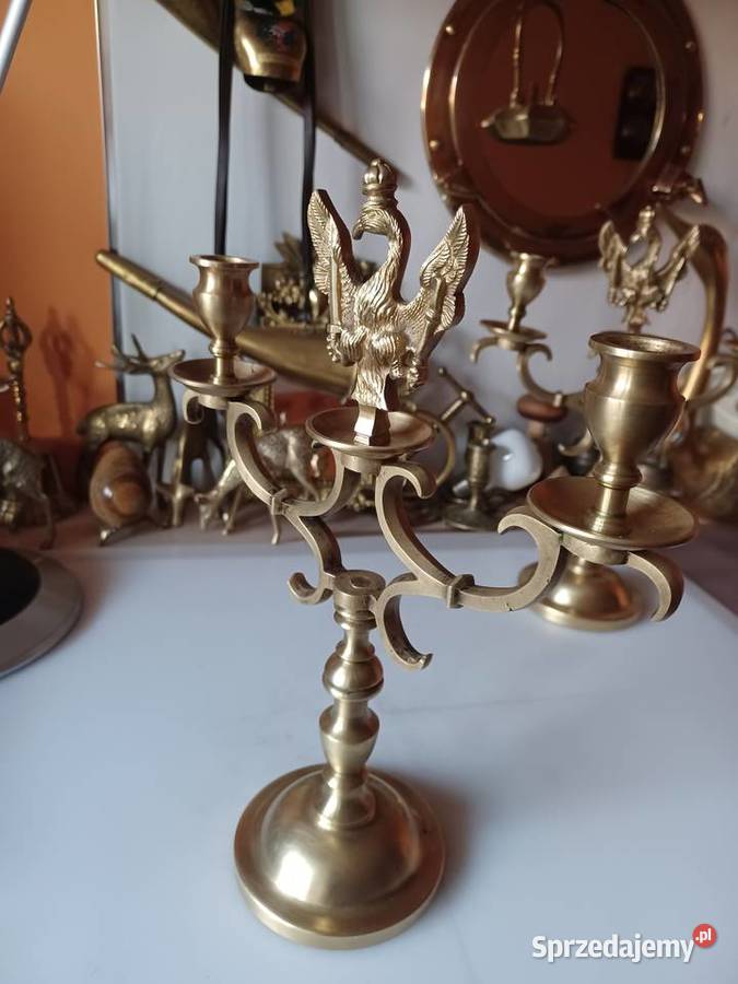 Piękny masywny mosiężny świecznik Księstwo Poznań