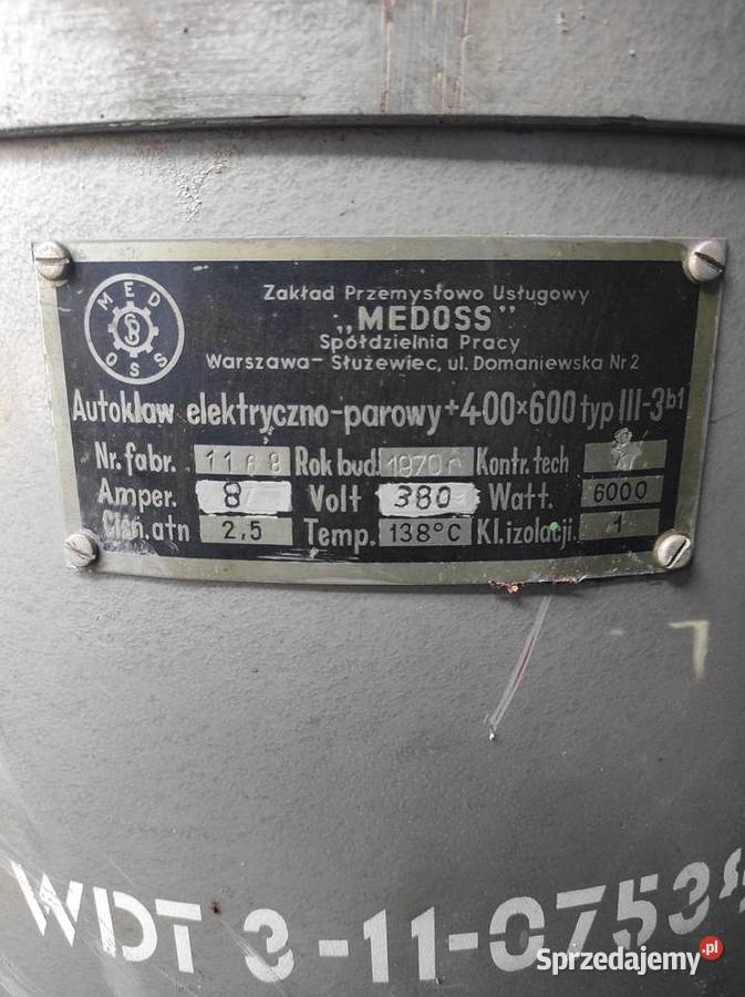 Autoklaw elektrycznoparowy 400x600 typ III3b1 Ostrowiec Świętokrzyski