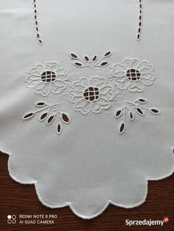 Bieżnik obrus bawełna haft Richelieu PRL Białystok