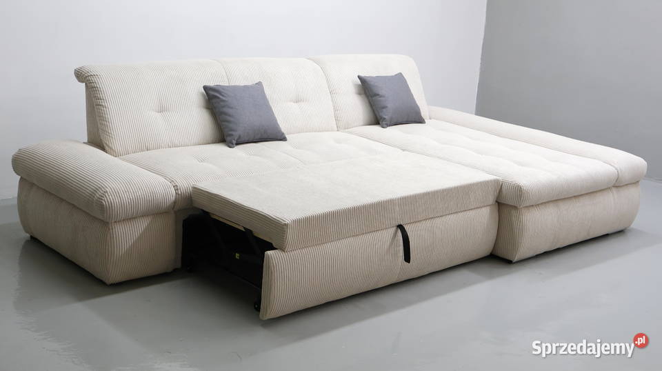 TIL Narożnik z funkcją spania beżowa tkania Poznań